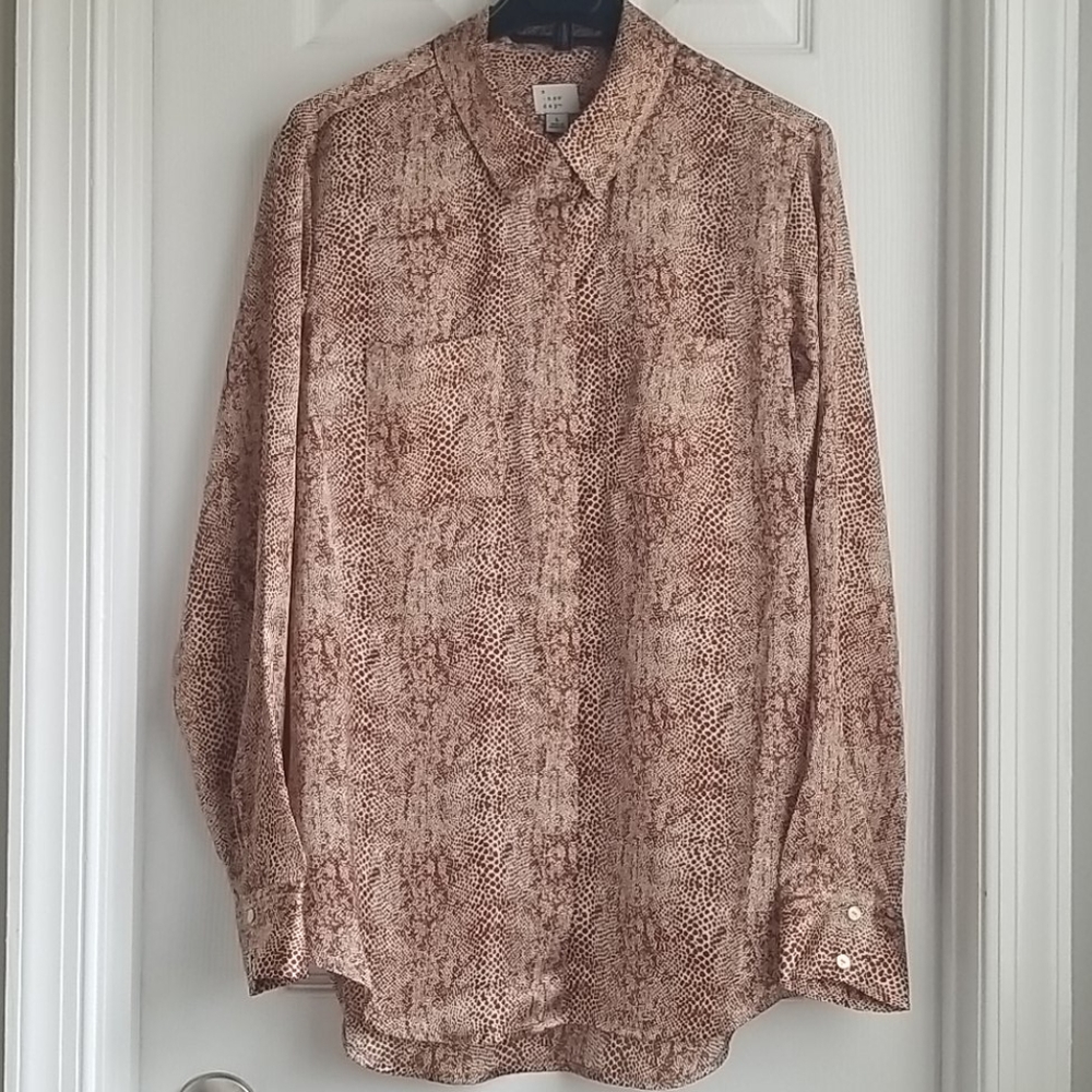 Snakeskin printed hidden button down